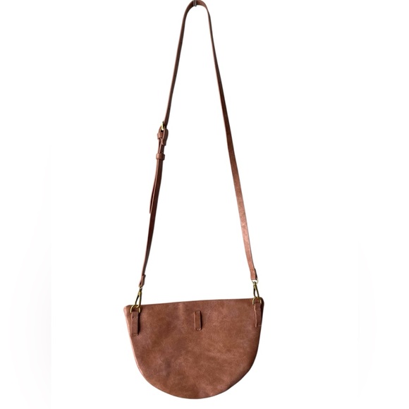 Anthropologie Half Moon Vegan Leather Crossbody Bag – Adjustable Strap – Brown